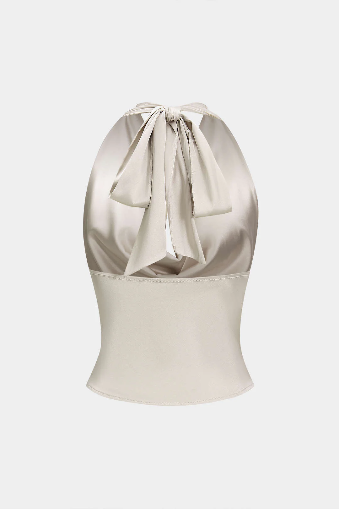 Satin Halter Neck Tie-Up Backless Cowl Neck Tank Top - Flockneti