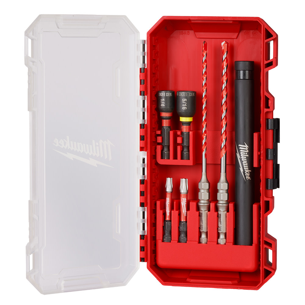 Milwaukee SHOCKWAVE Impact Duty Carbide Hammer Drill Bit Concrete Screw Install Kit 7pc - Flockneti