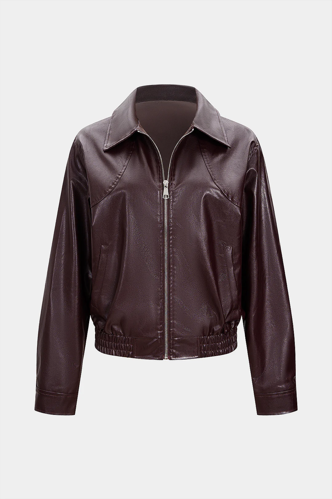 Faux Leather Smocked Zipper Jacket - Flockneti