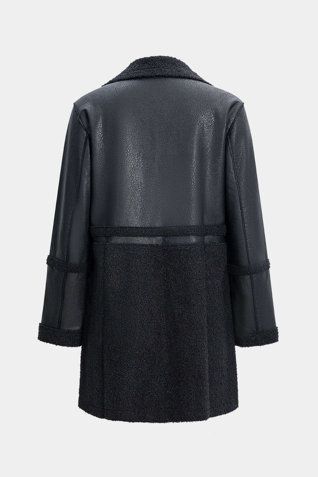 Faux Leather Patchwork Button Coat - Flockneti