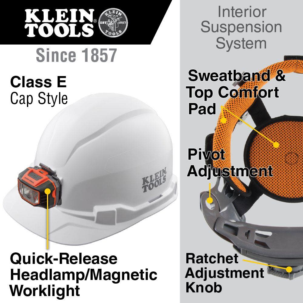 Klein Tools Hard Hat Non-vented Cap with Headlamp - Flockneti