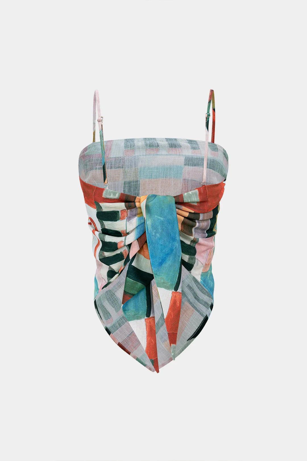 Abstract Geometric Print Knotted Cami Top - Flockneti