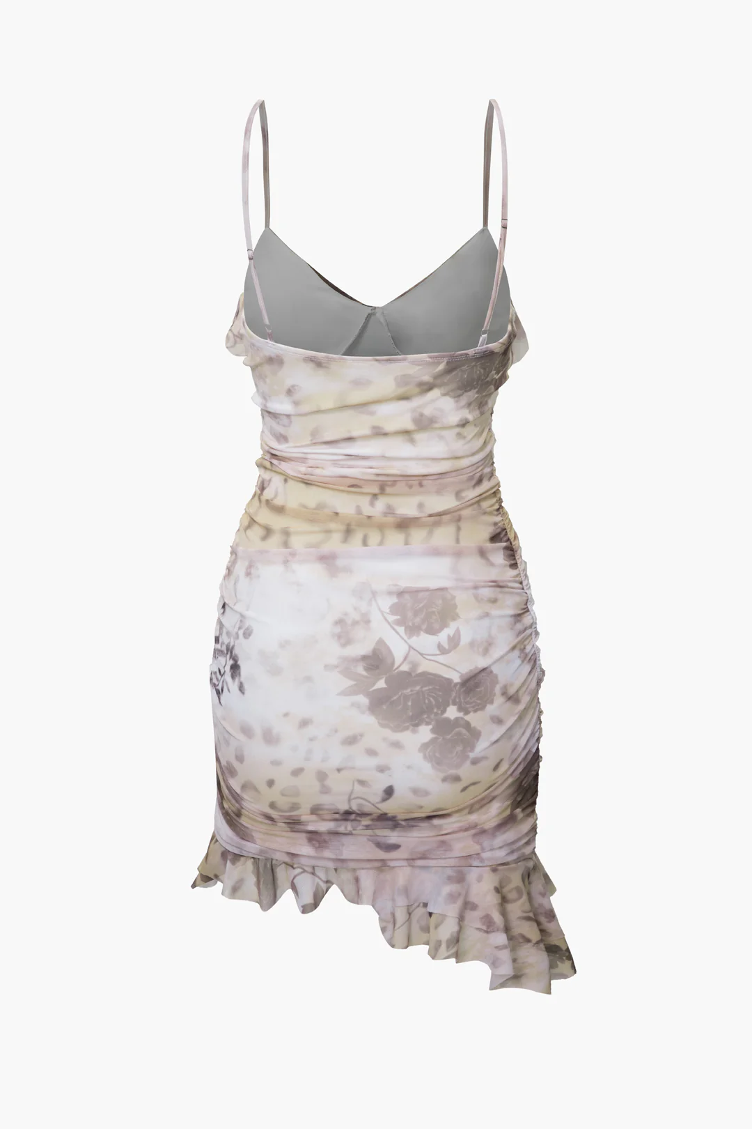 Floral Print Ruffle Ruched Sleeveless Mini Dress - Flockneti