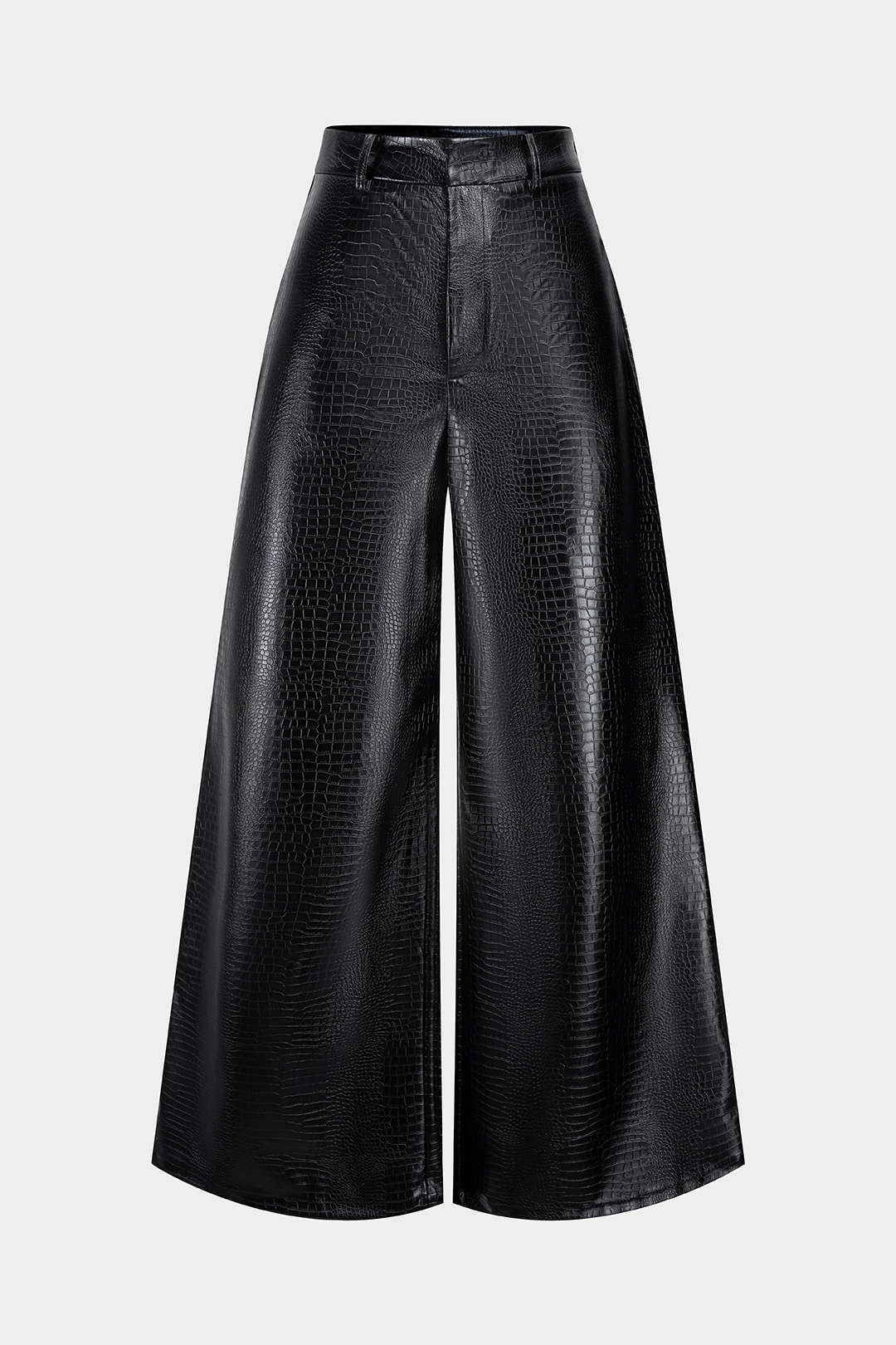 Crocodile Print Faux Leather High Waist Pants - Flockneti