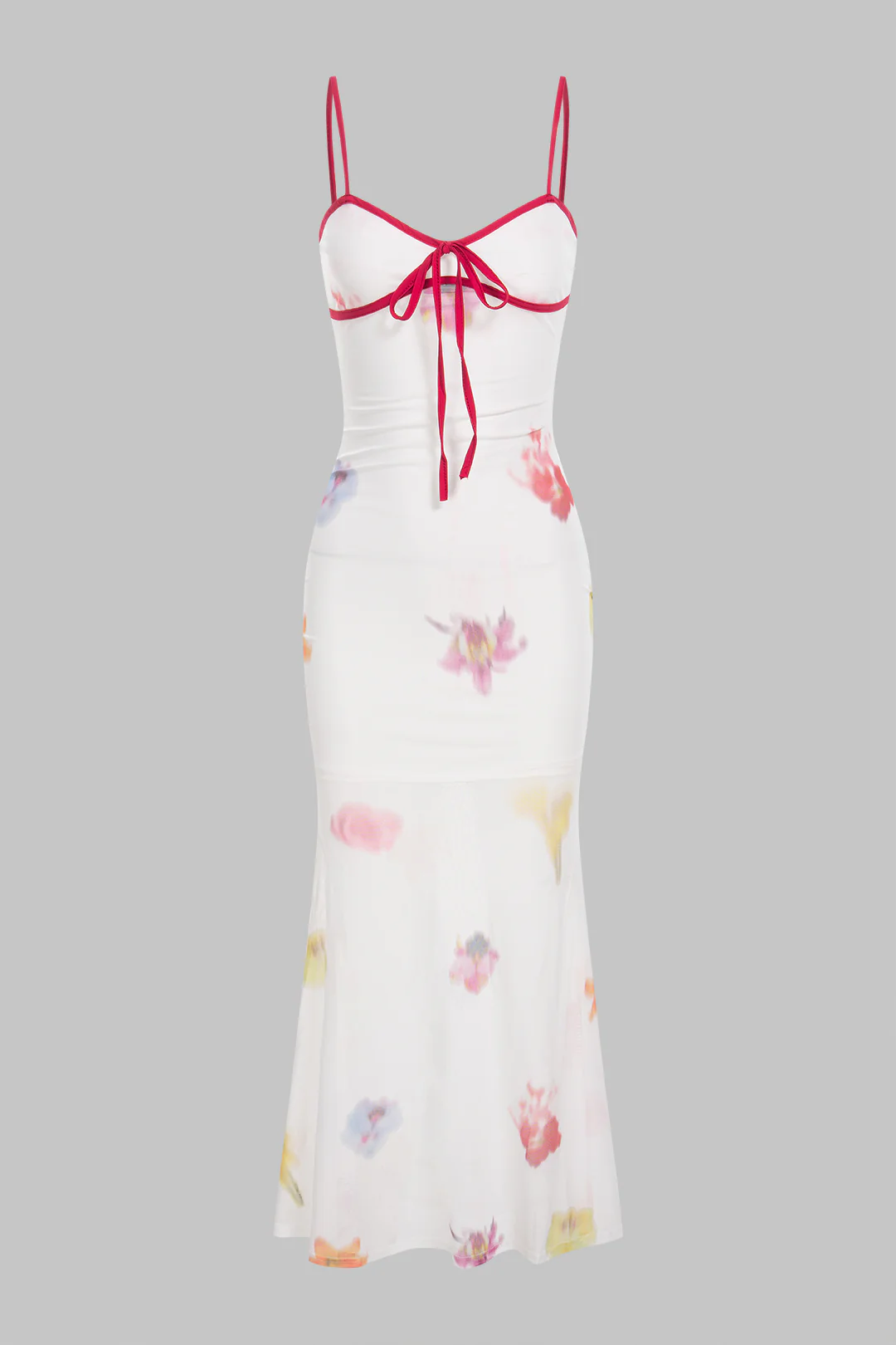 Contrast Floral Print Mesh Tie-Up Sleeveless Maxi Dress - Flockneti