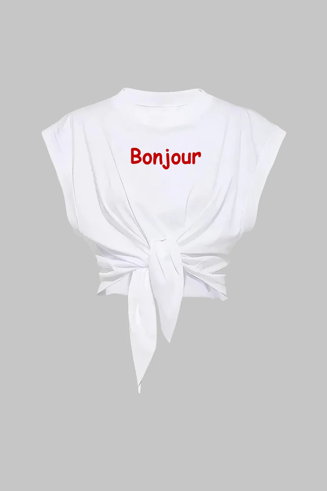Letter Print Knotted Short Sleeve T-Shirt - Flockneti