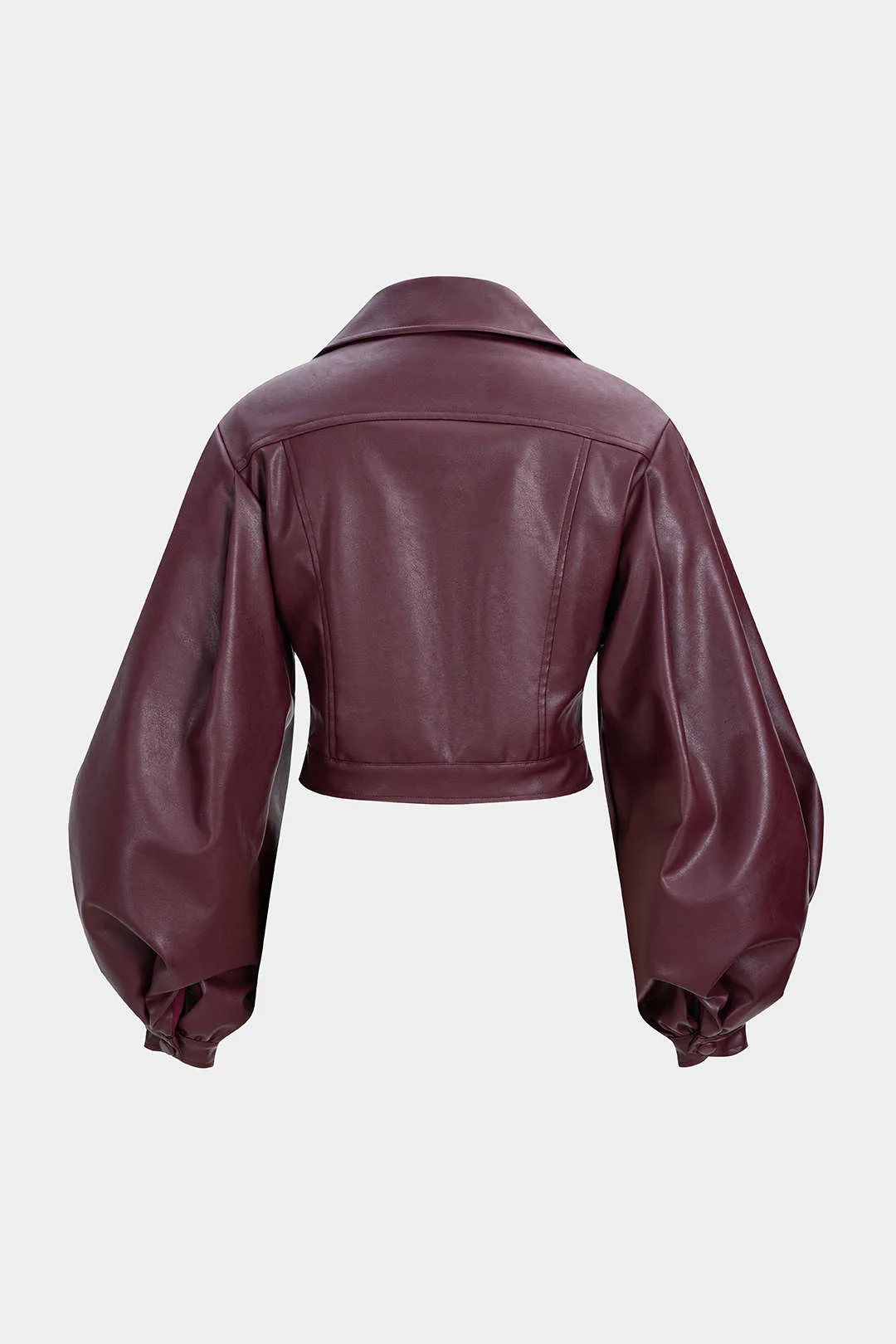 Faux Leather Puff Sleeve Zipper Jacket - Flockneti