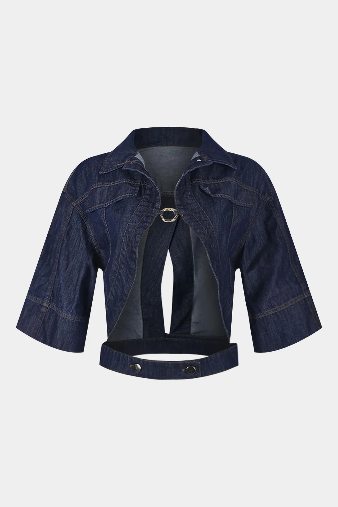 Denim Cut Out Belted Outerwear - Flockneti