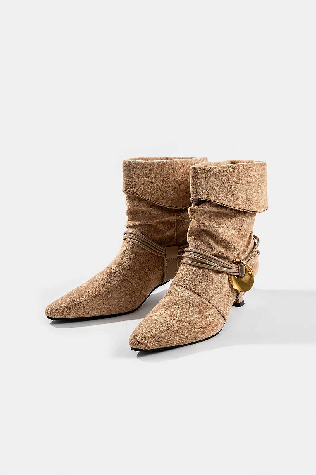 Suede Metallic Decor Pointed Ankle Boots - Flockneti
