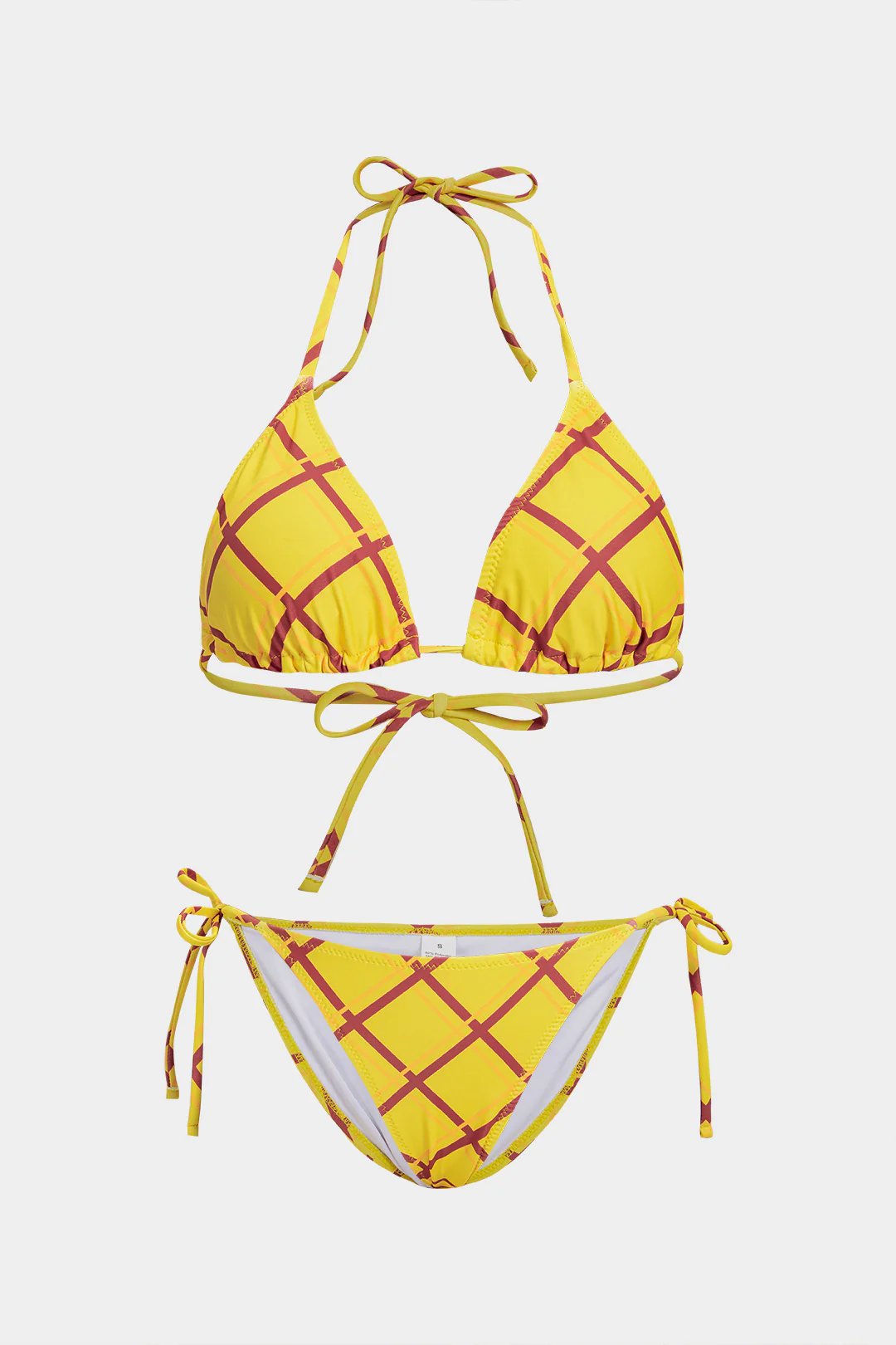 Plaid Print Halter Neck Tie-Up Bikini Set - Flockneti