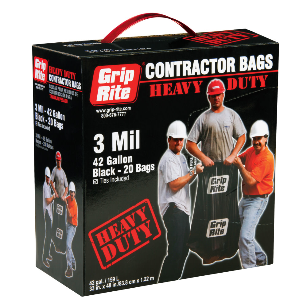 Grip Rite HD 3mil 42gal Contractor Garbage Bag - Flockneti