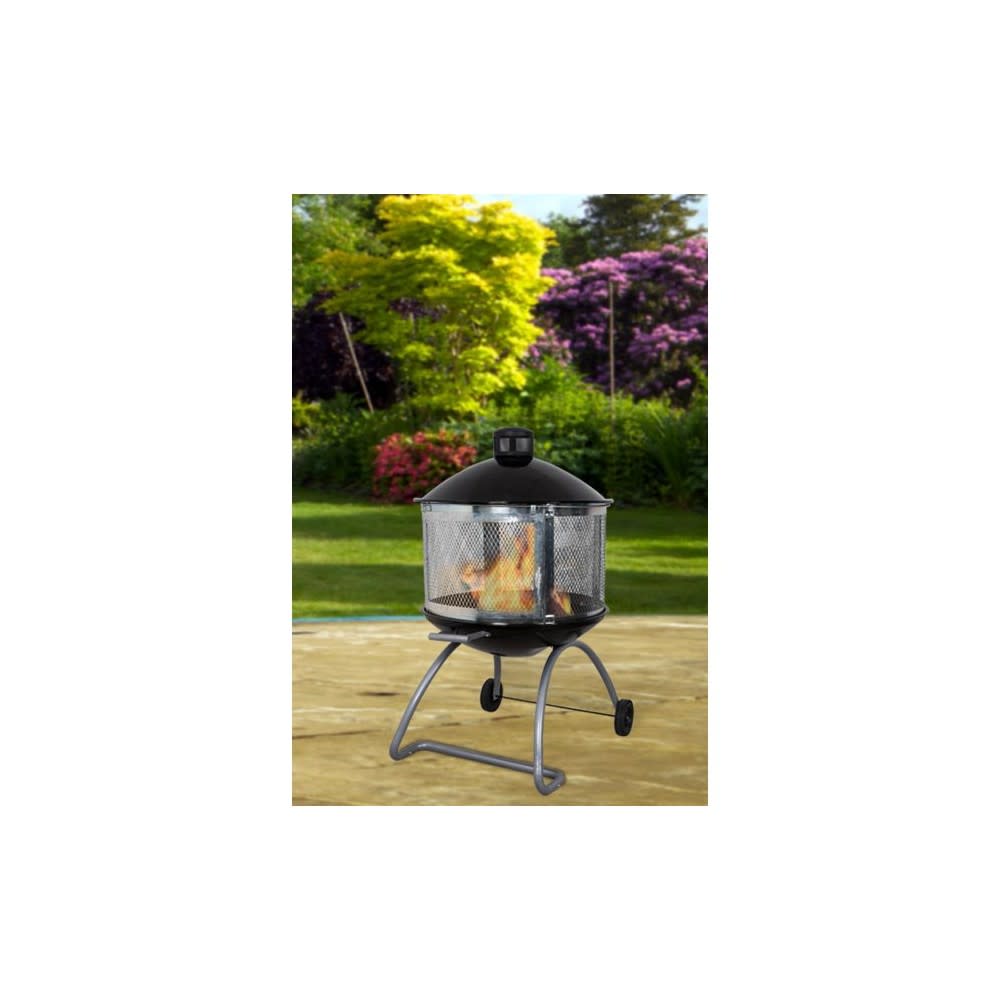 Living Accents Wheeled Wood Fire Pit 28″ Round Porcelain/Steel - Flockneti
