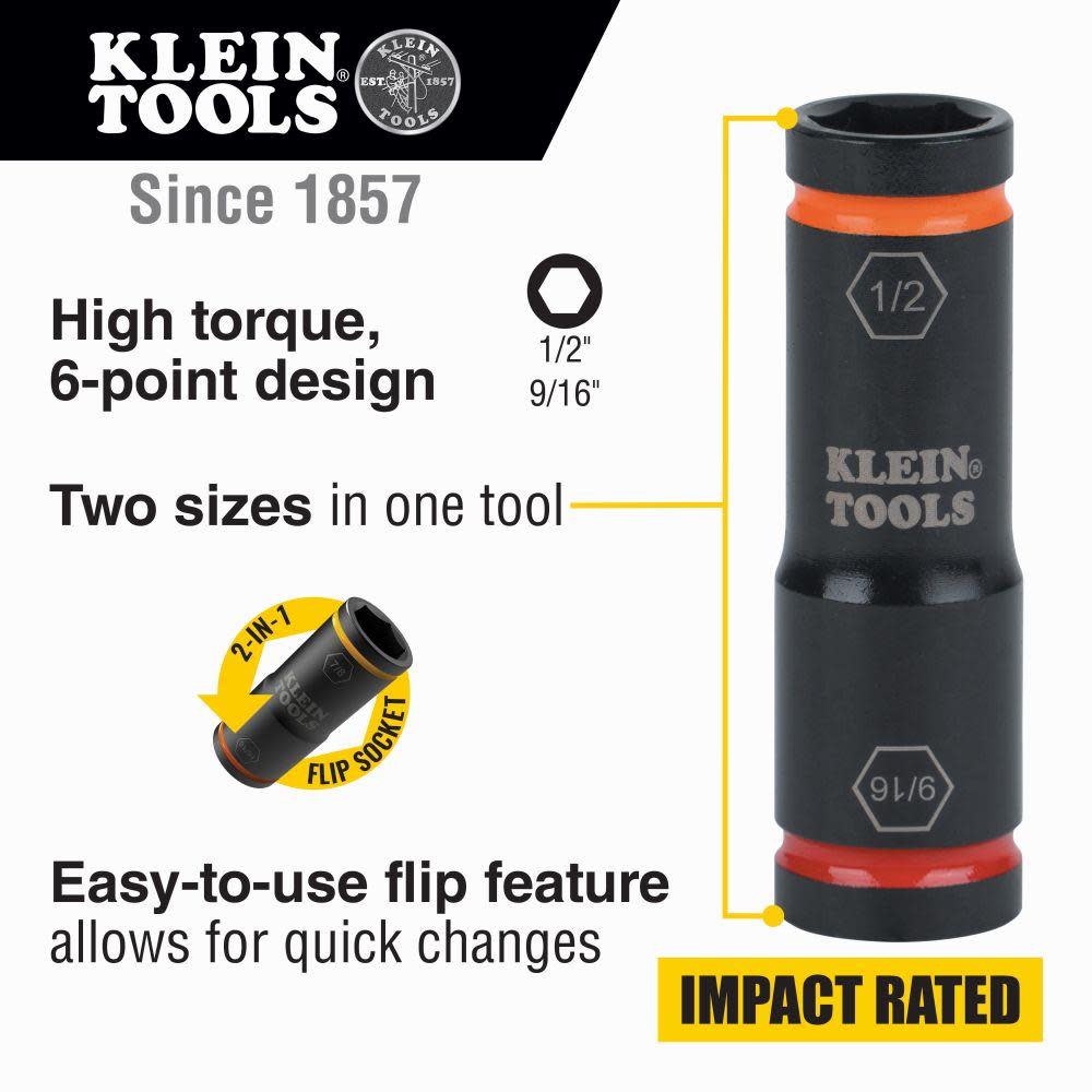 Klein Tools Flip Impact Socket 9/16″ X 1/2″ - Flockneti