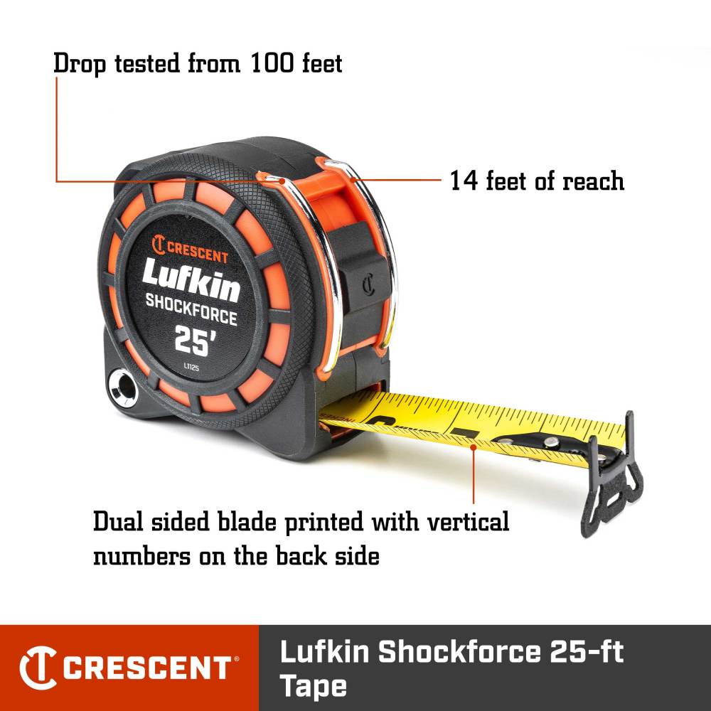Crescent Lufkin Shockforce Tape Measure Dual Sided 1 3/16 x 25′ - Flockneti