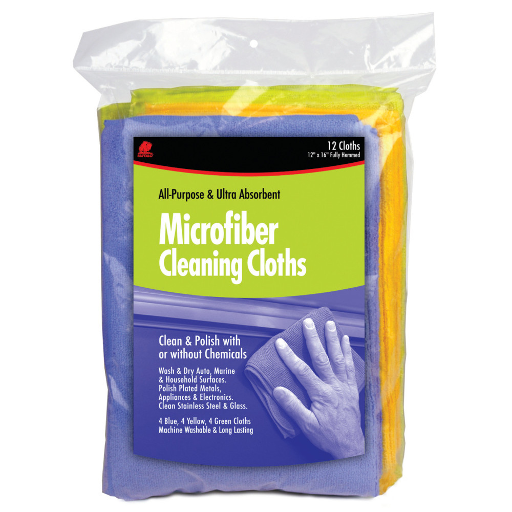 Buffalo Industries 12 x 16″ Microfiber Cleaning Cloth 12pk Bag - Flockneti