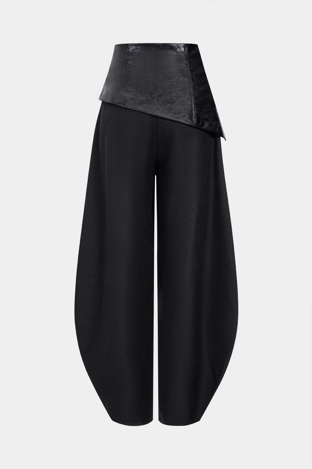 Faux Leather Metallic Asymmetrical Patchwork Trousers - Flockneti