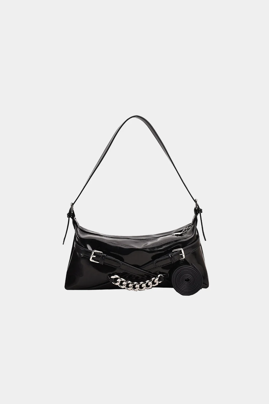 Faux Leather Metallic Chain Shoulder Bag - Flockneti