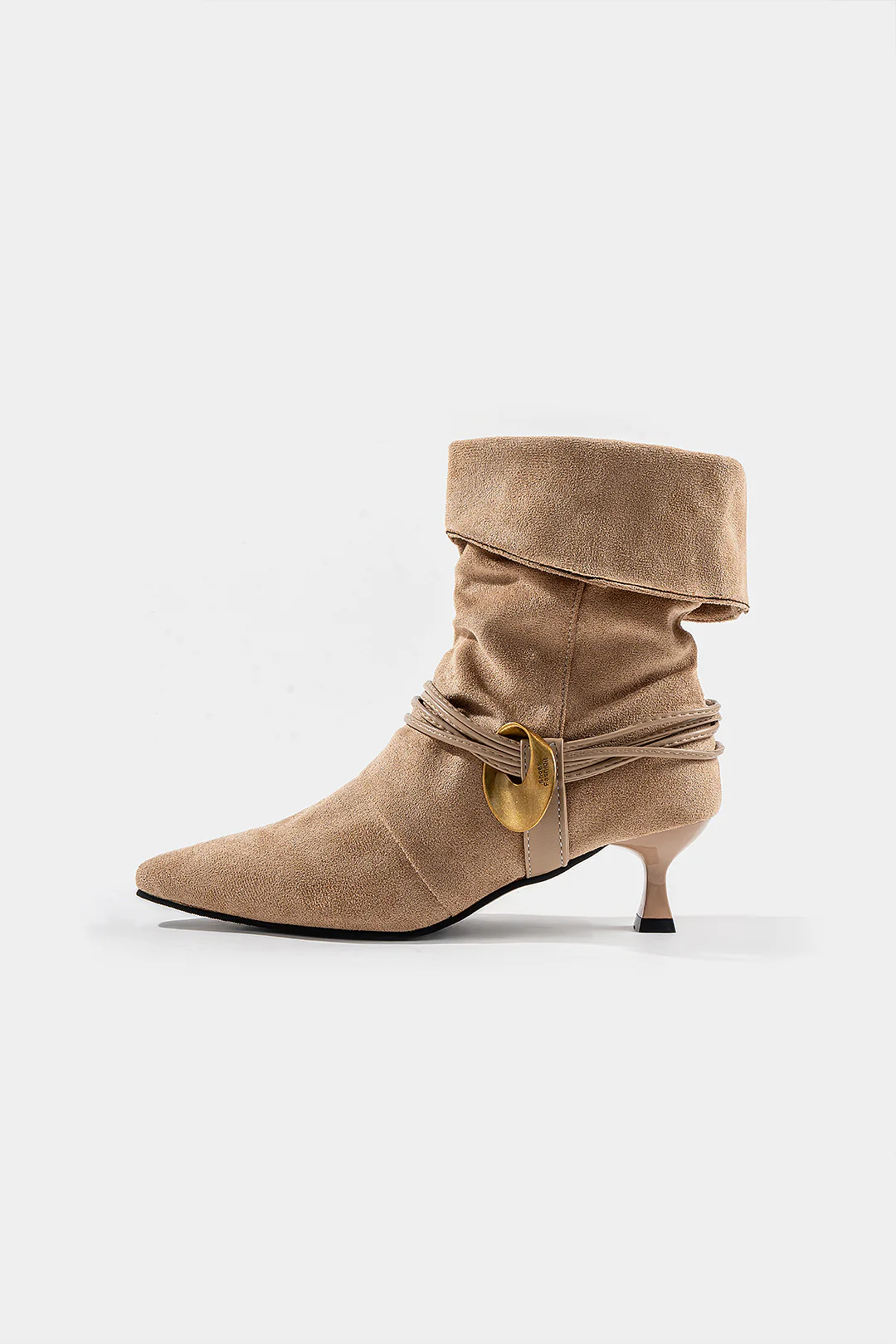 Suede Metallic Decor Pointed Ankle Boots - Flockneti