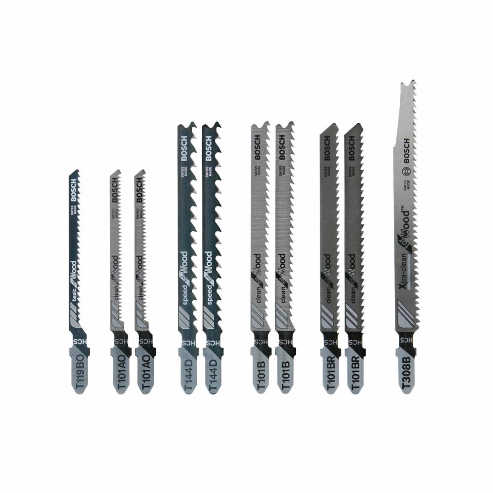 Bosch Jig Saw Blade Set 10pc T Shank for Extra Clean Wood Cutting - Flockneti