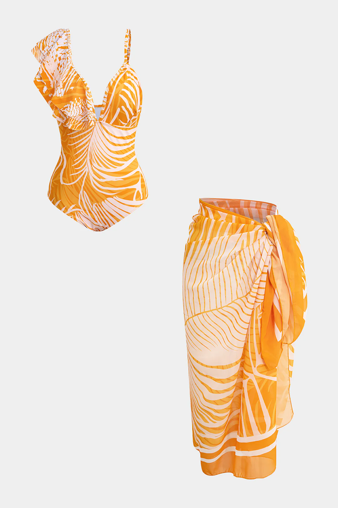 Chiffon Asymmetrical Ruched Tie Up Bikini Set - Flockneti