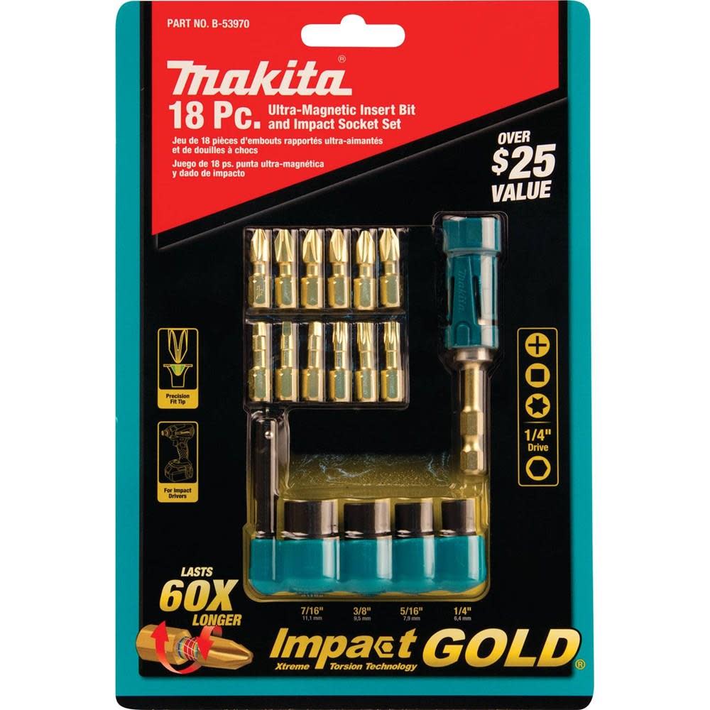 Makita Impact Gold Driver Bit and Socket Set (18-Piece) - Flockneti