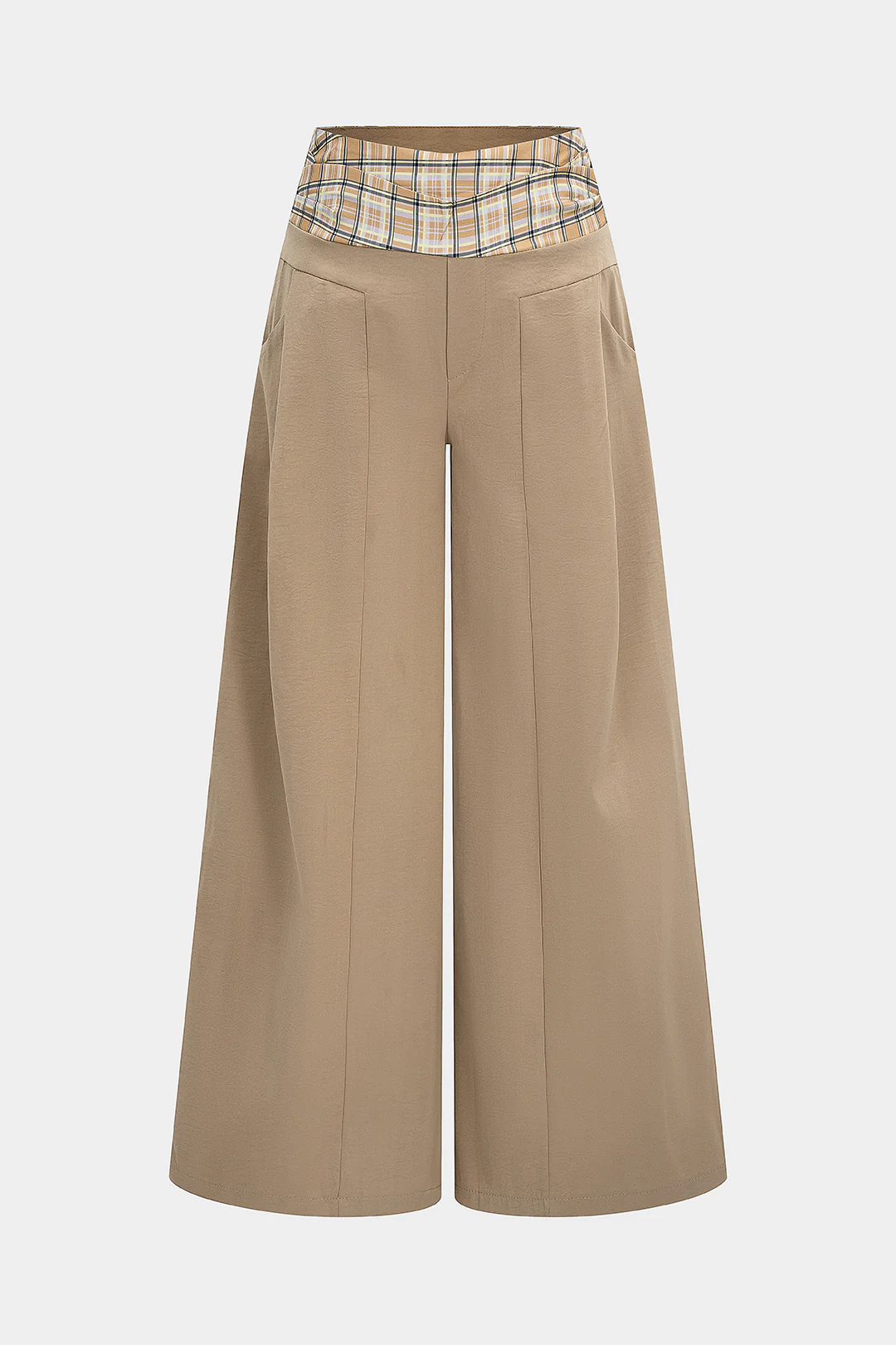 Plaid Print Pocket Wide Leg Trousers - Flockneti