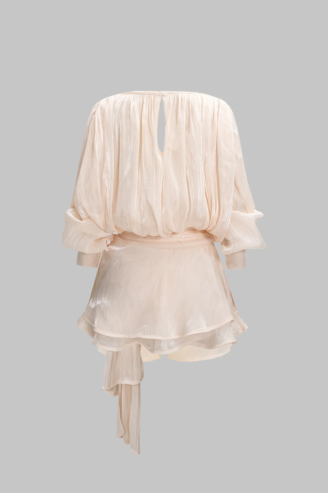 Chiffon Ruched Ruffle Long Sleeve Mini Dress - Flockneti