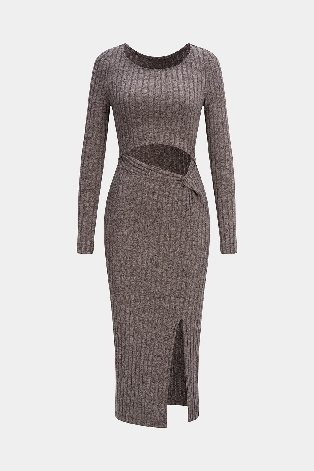 Knit Ribbed Cut Out Asymmetrical Dress - Flockneti