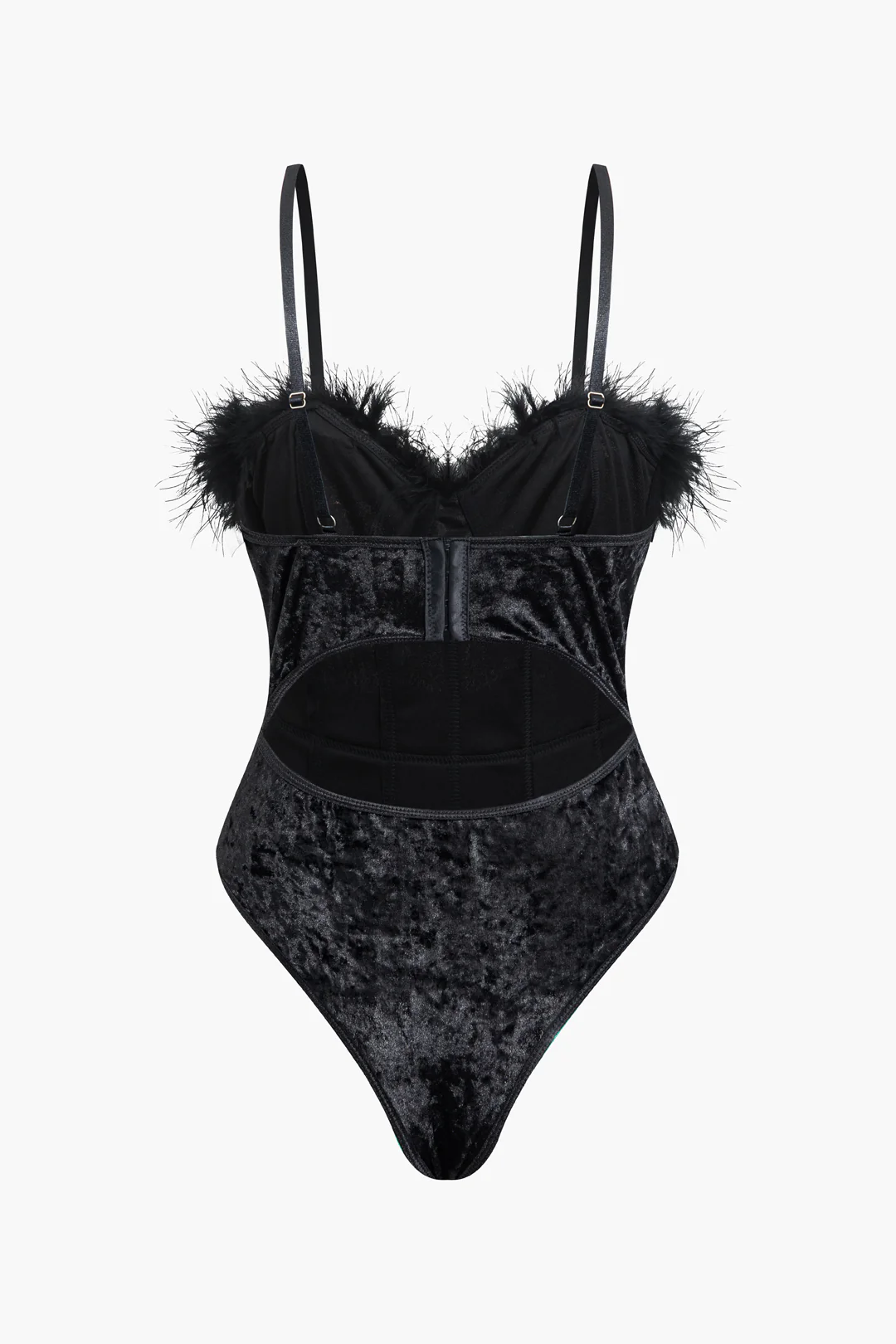 Feather Decor Cut Out Sleeveless Bodysuit - Flockneti
