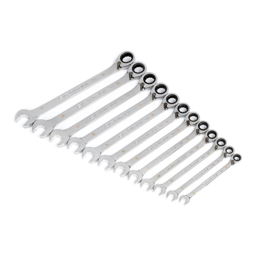 GEARWRENCH Ratcheting Wrench Set 90 Tooth 12 Point Metric Reversible 12pc - Flockneti