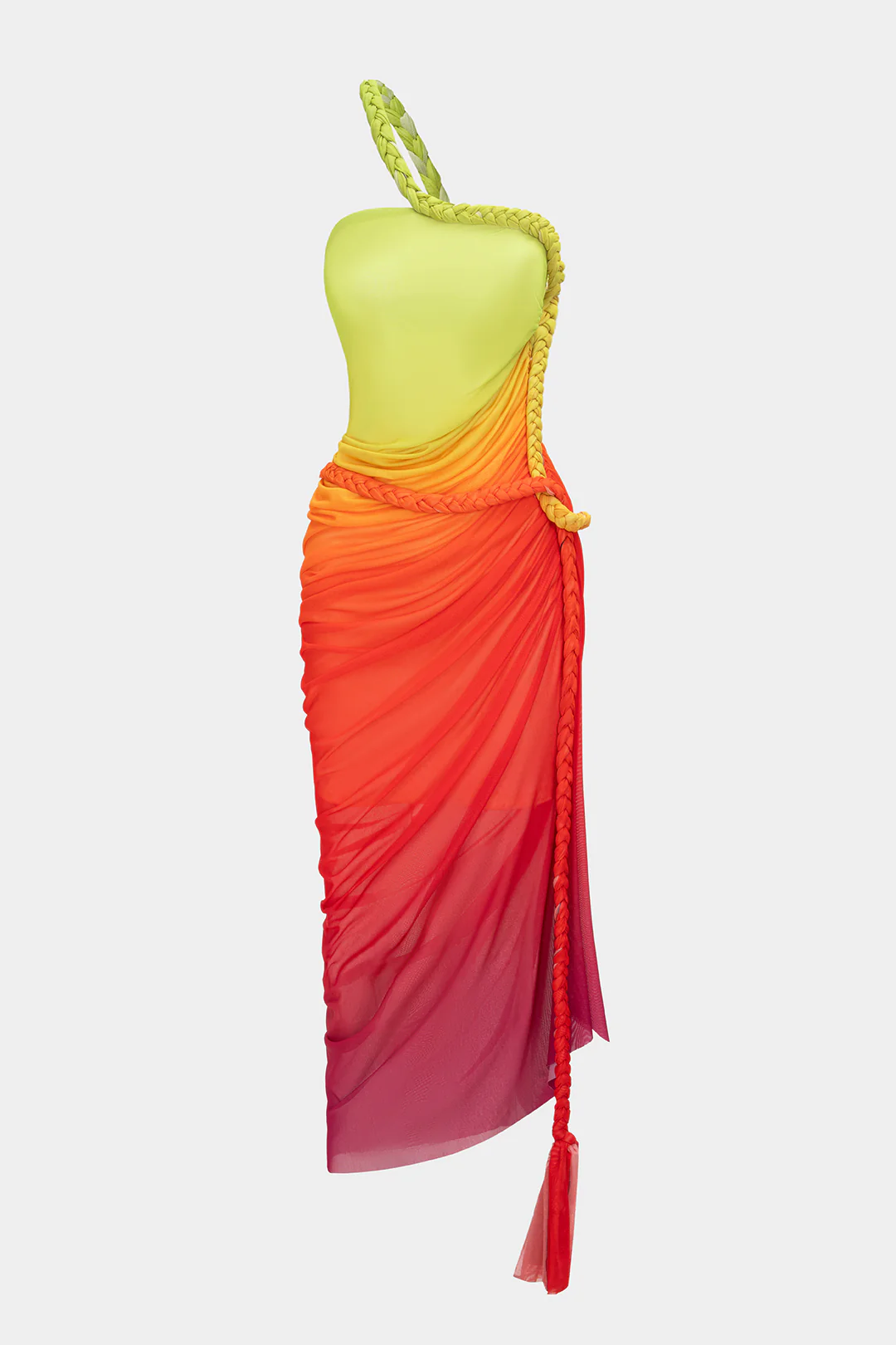 Ombre Print Mesh Braided Slit Sleeveless Midi Dress - Flockneti