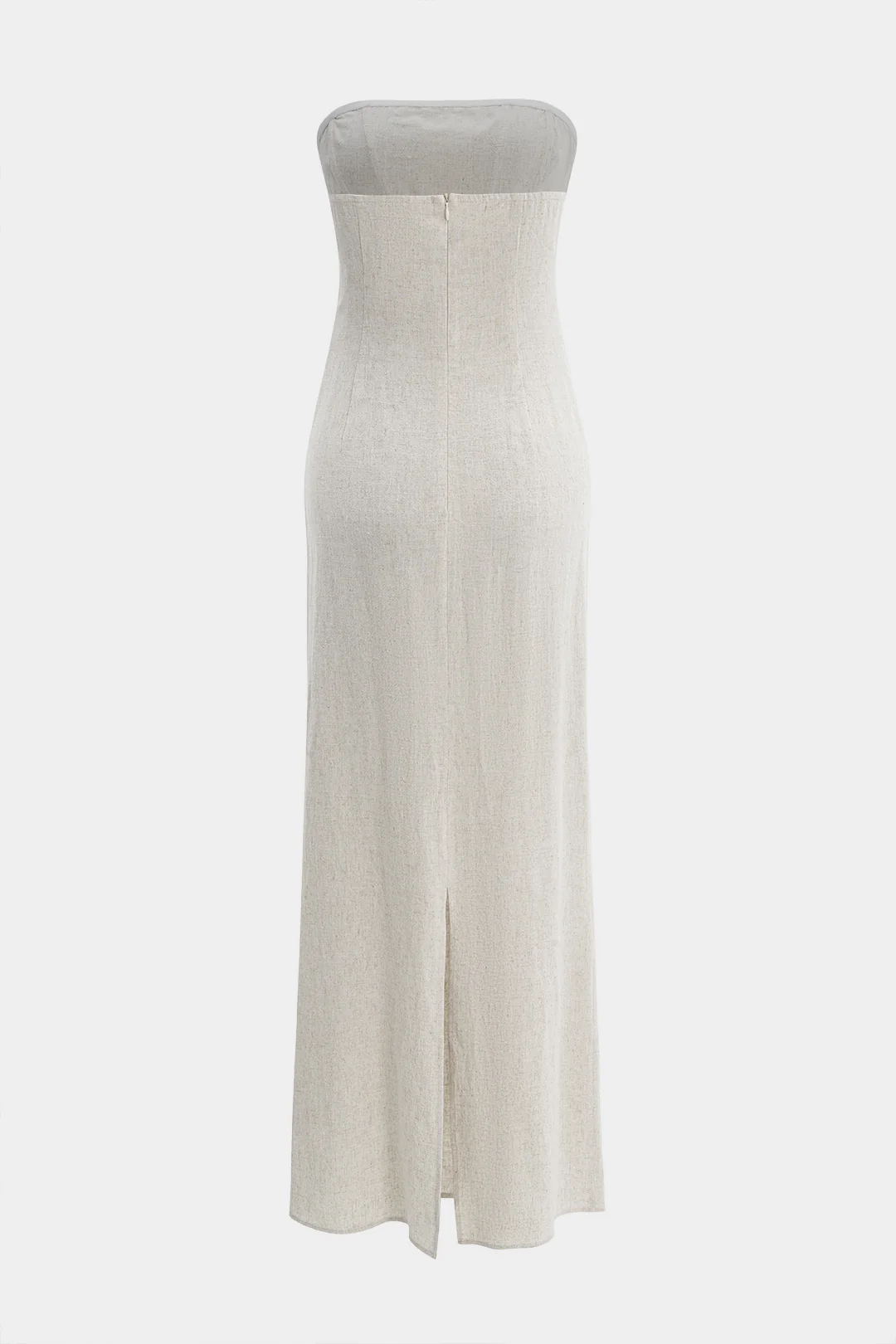 Linen Ruched Strapless Sleeveless Midi Dress - Flockneti