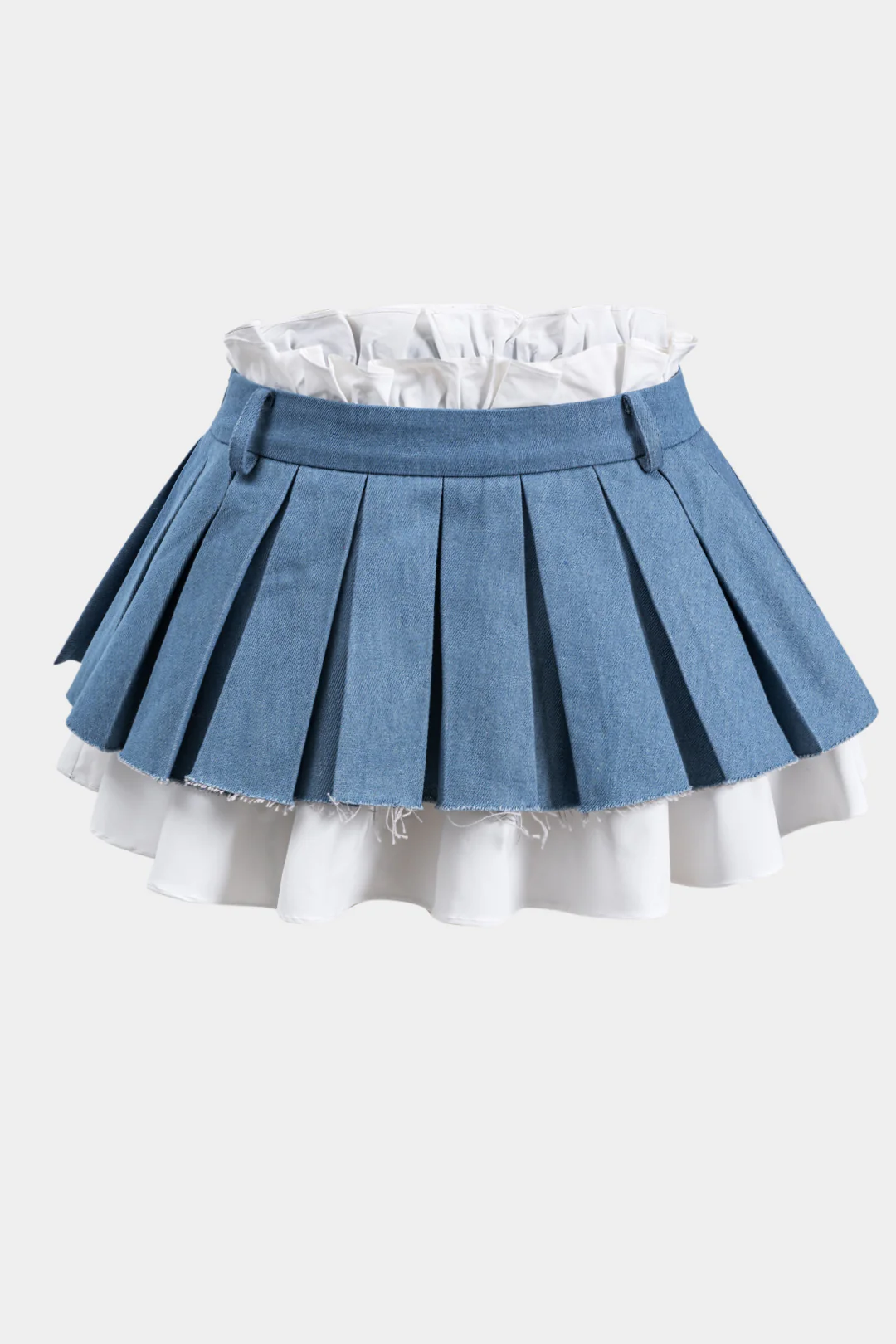 Contrast Denim Pleated Patchwork Skirt - Flockneti