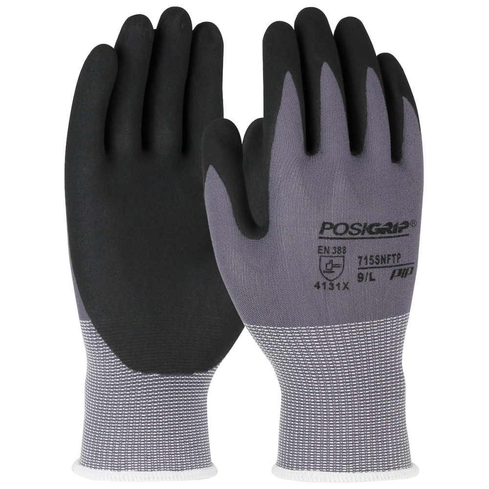 Protective Industrial Products Gloves Gray PosiGrip Seamless Knit Nylon with Nitrile XS - Flockneti