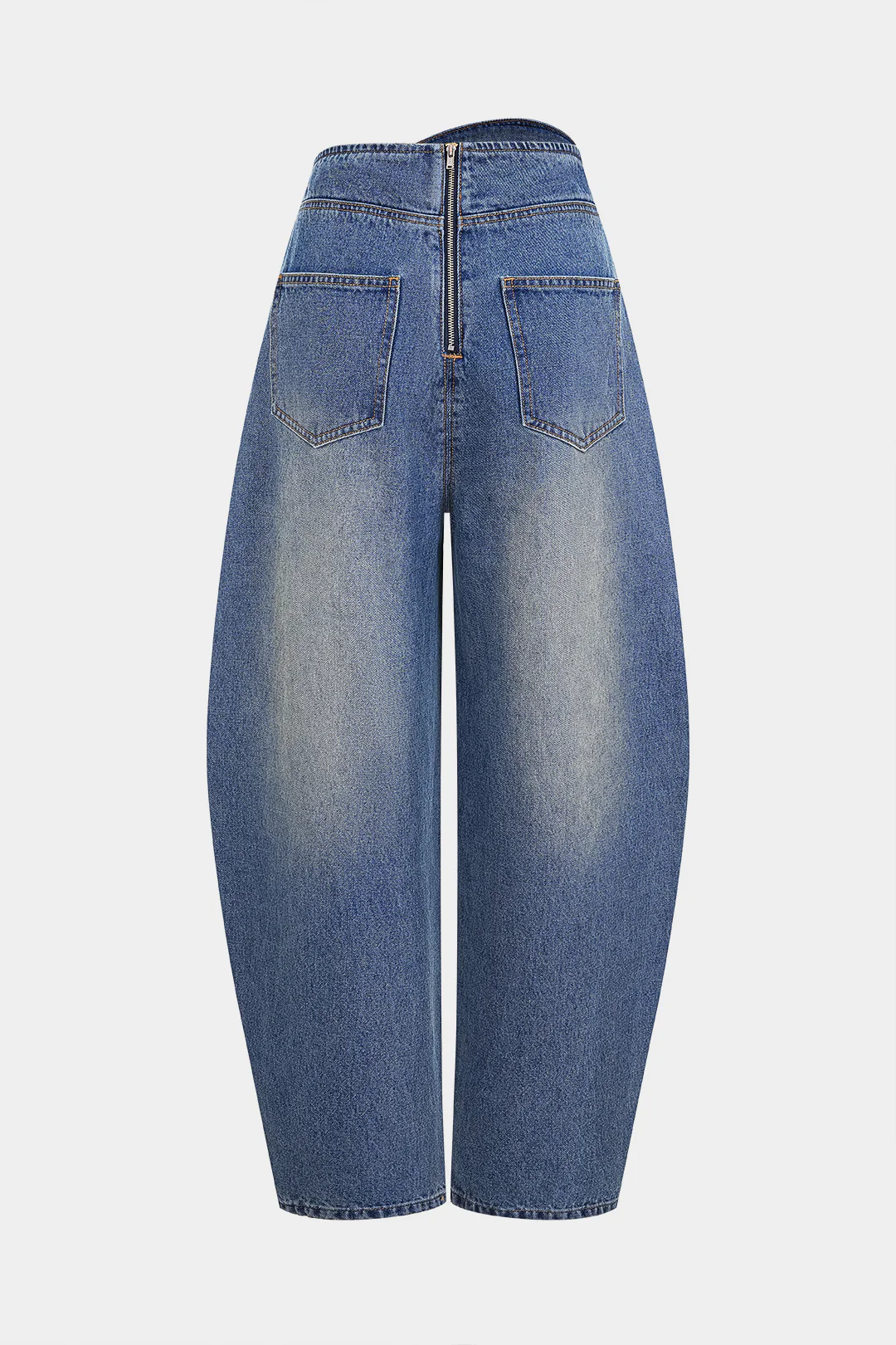 Denim Asymmetrical Zipper Pocket Jeans - Flockneti