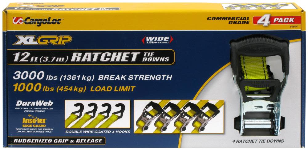 Allied International 4 pc. 1-1/2 In. x 12 Ft. XL Grip Tie Downs - Flockneti