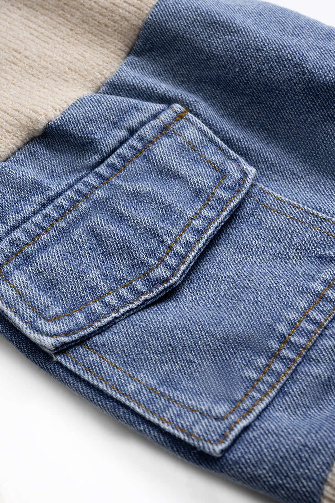 Knit Denim Patchwork Contrast Ribbed Long-Sleeve Top - Flockneti