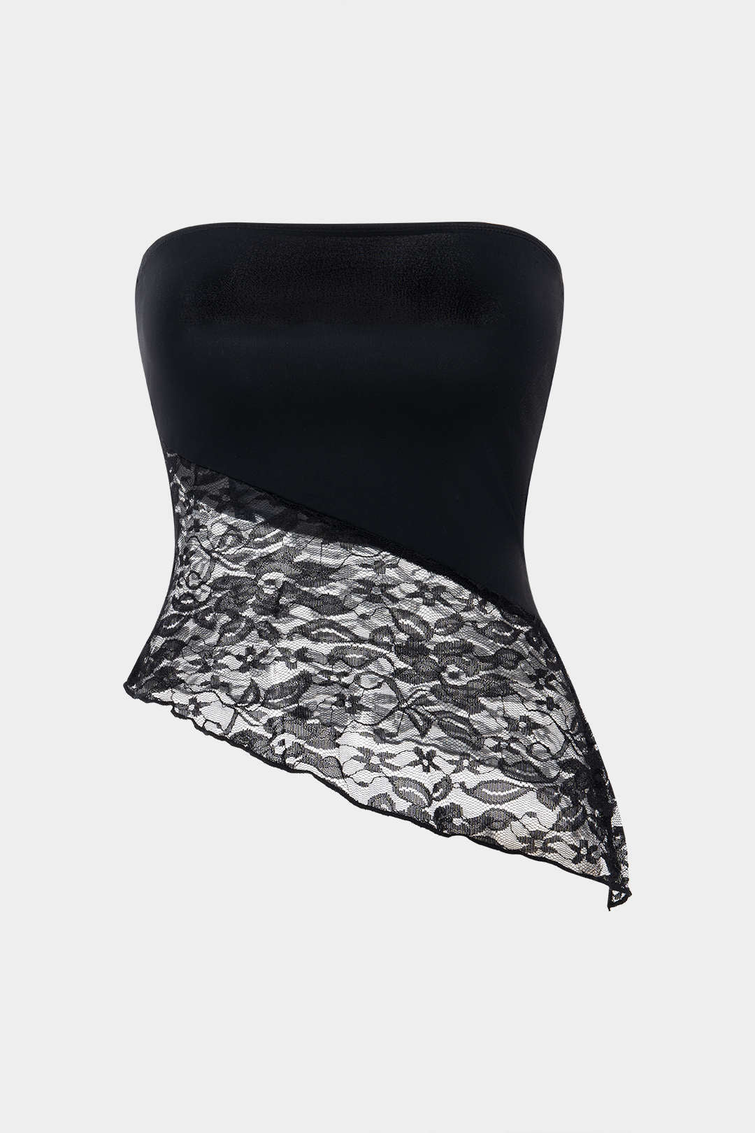 Satin Patchwork Lace Asymmetrical Tube Top - Flockneti