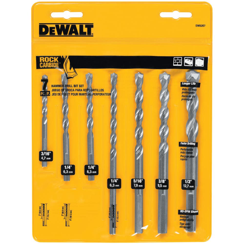 DEWALT 7 pc. Percussion Mason Drill Bit Set - Flockneti