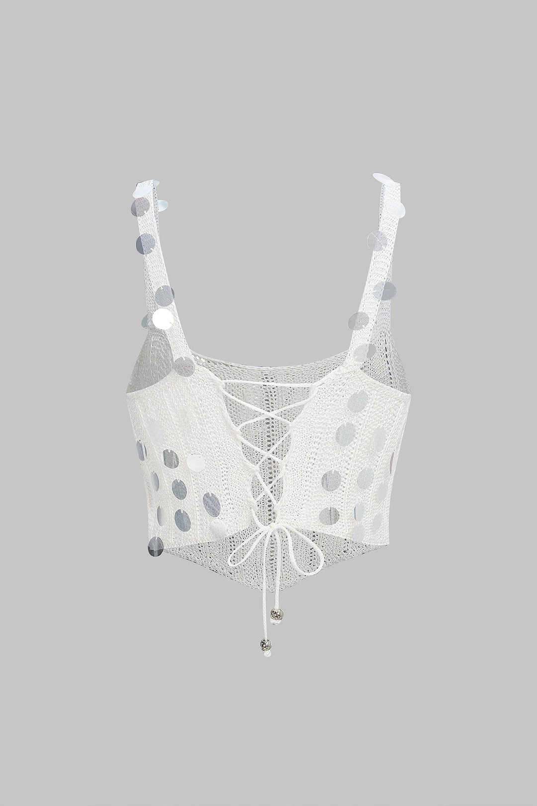 Knit Sequined Tie Back Tank Top - Flockneti
