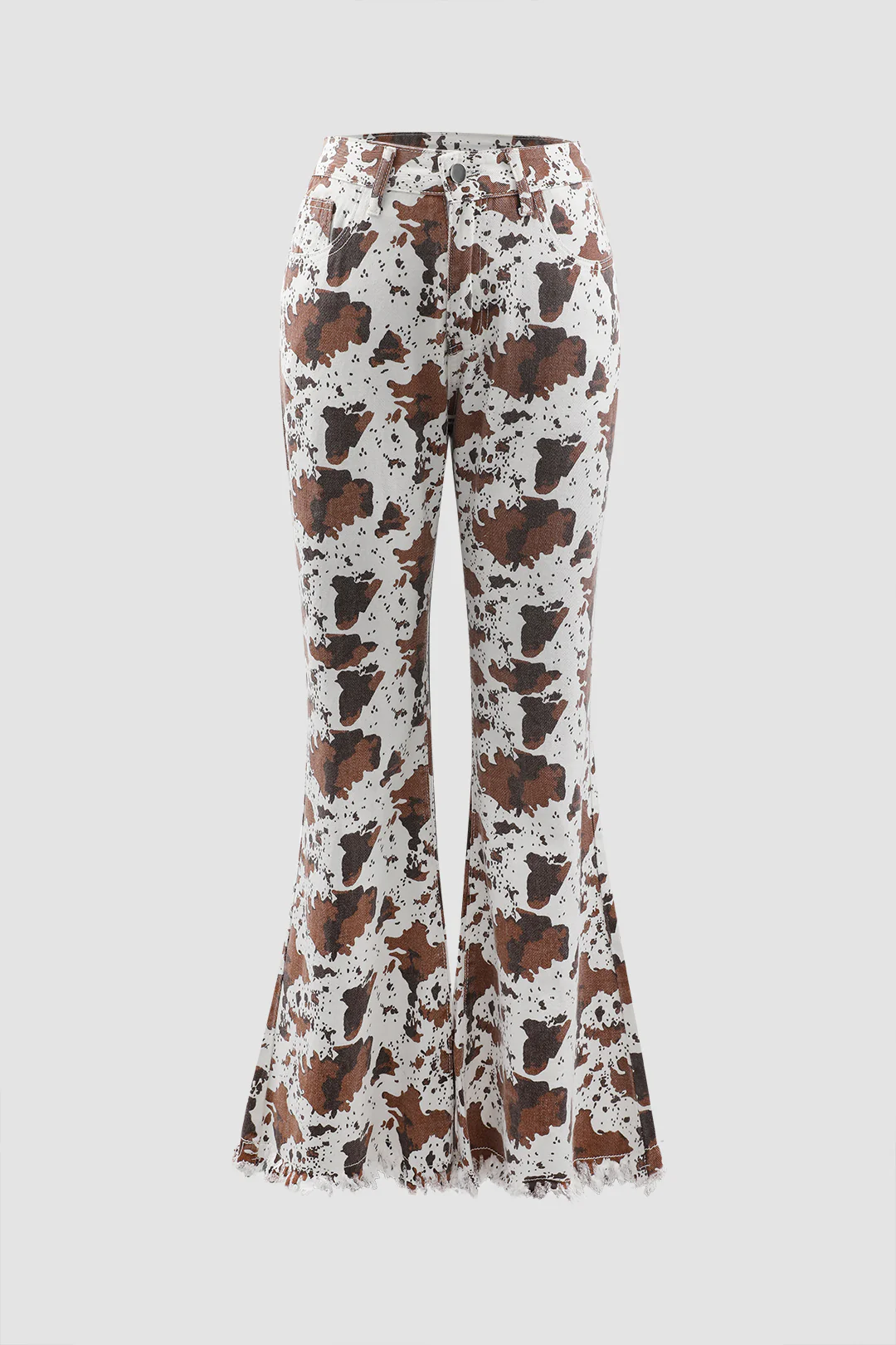 Denim Contrast Print Zipper Flared Pants - Flockneti