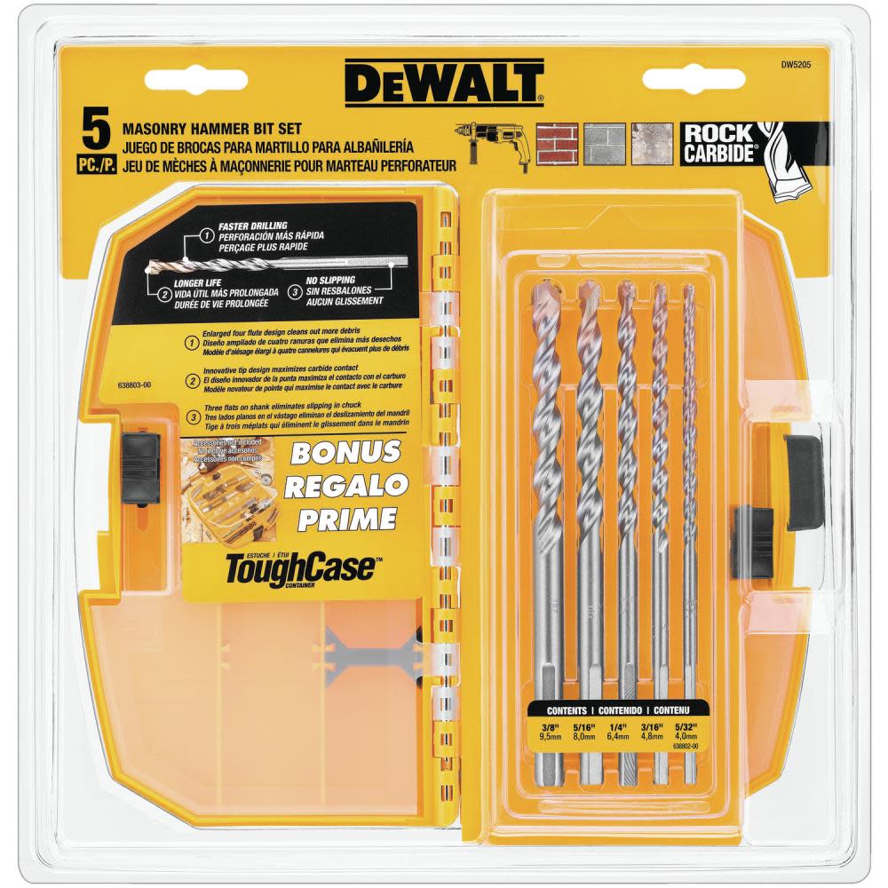 DEWALT 5 Piece Premium Percussion Masonry Drill Bit Set - Flockneti