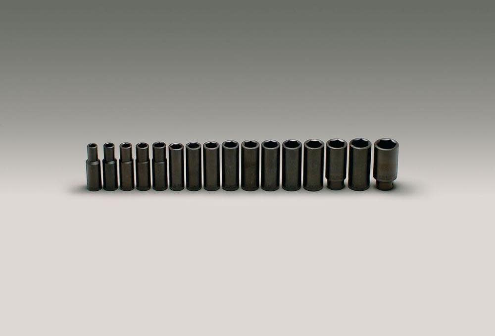 Wright Tool 1/2 In. Dr. 16 pc. Impact Metric Socket Set 10 mm to 27 mm 6 Pt. Deep - Flockneti