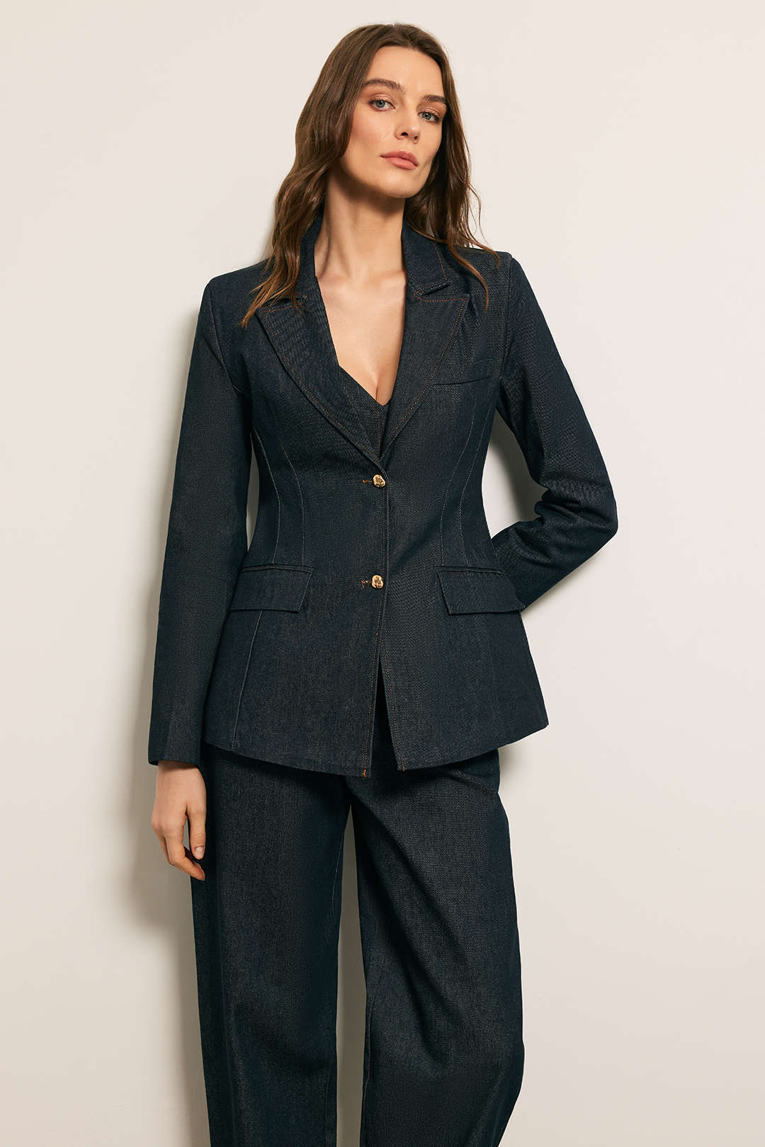 Denim V-Neck Button Outerwear - Flockneti