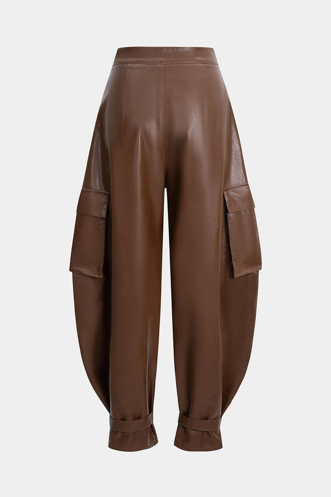 Faux Leather Ruched Pocket Wide Leg Pants - Flockneti