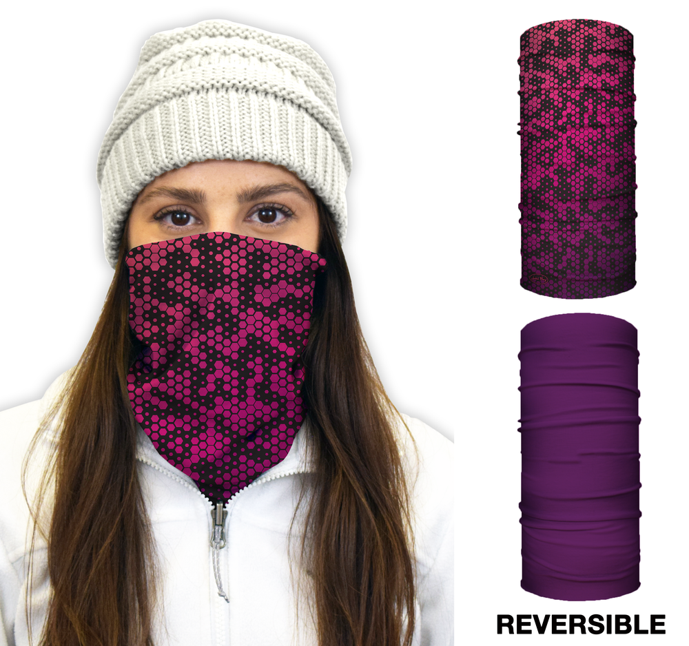 John Boy Thermal Face Guard Reversible Geometric and Pink Pattern - Flockneti