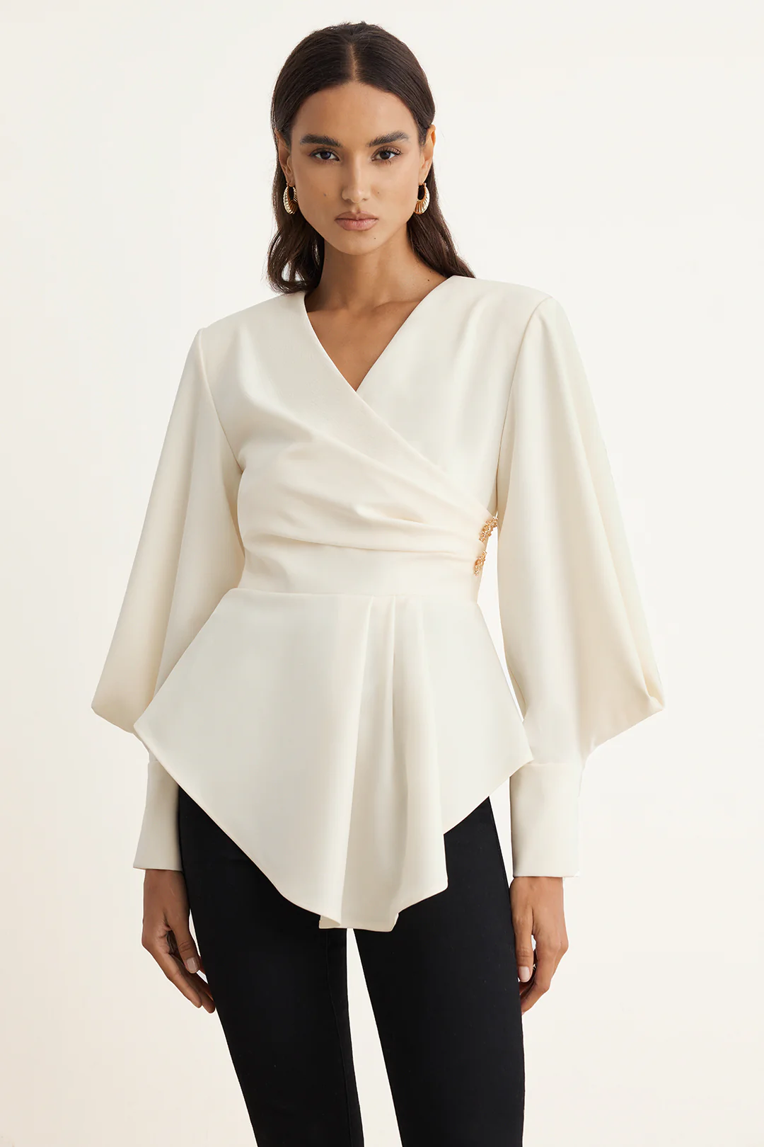 Asymmetrical Zipper Ruched Long-Sleeve Shirt - Flockneti