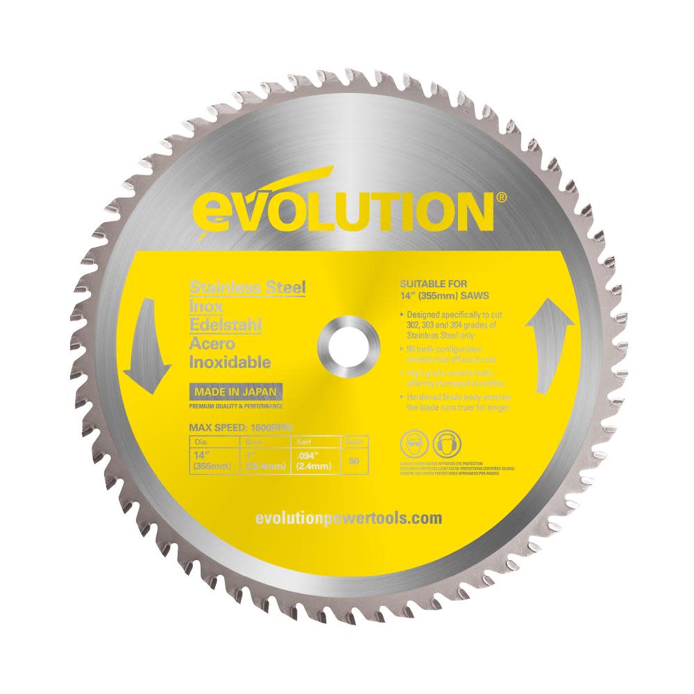 Evolution Power Tools 14 in. 90 Tooth Stainless Steel Tungsten Carbide-Tipped Cutting Blade - Flockneti