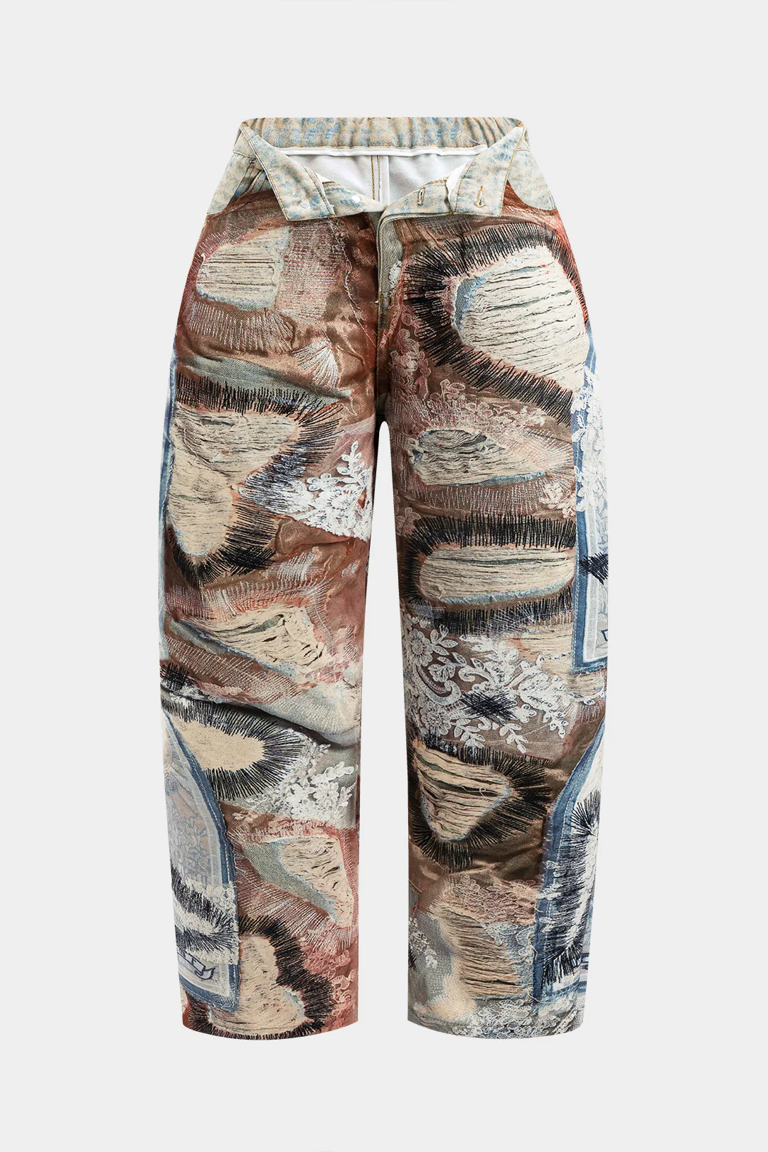 Plus Size Abstract Print Zipper Wide Leg Trousers - Flockneti