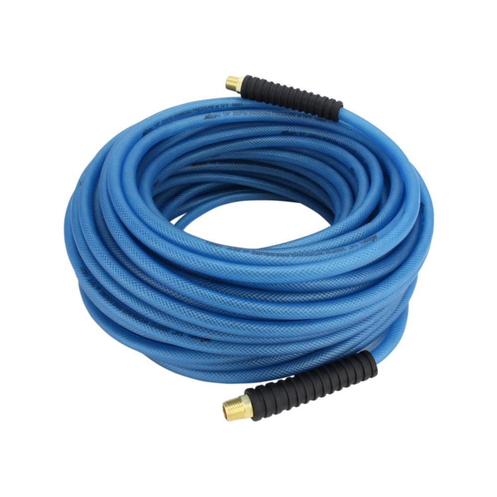Milton Flex Hose- 100 ft. Flexible Lightweight & Braided Polyurethane Hybrid Air Hose with 1/4 In. MNPT Brass End Fittings  1/4 ID with Bend Restrictor - Flockneti